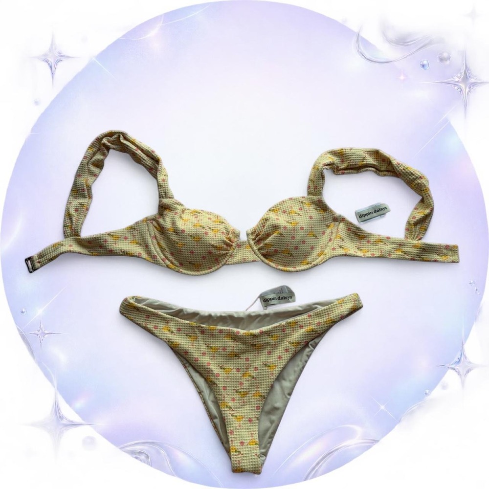Dippin Daisys Martini Print Underwire Bikini Set Cream Waffle D3032-WFL-C